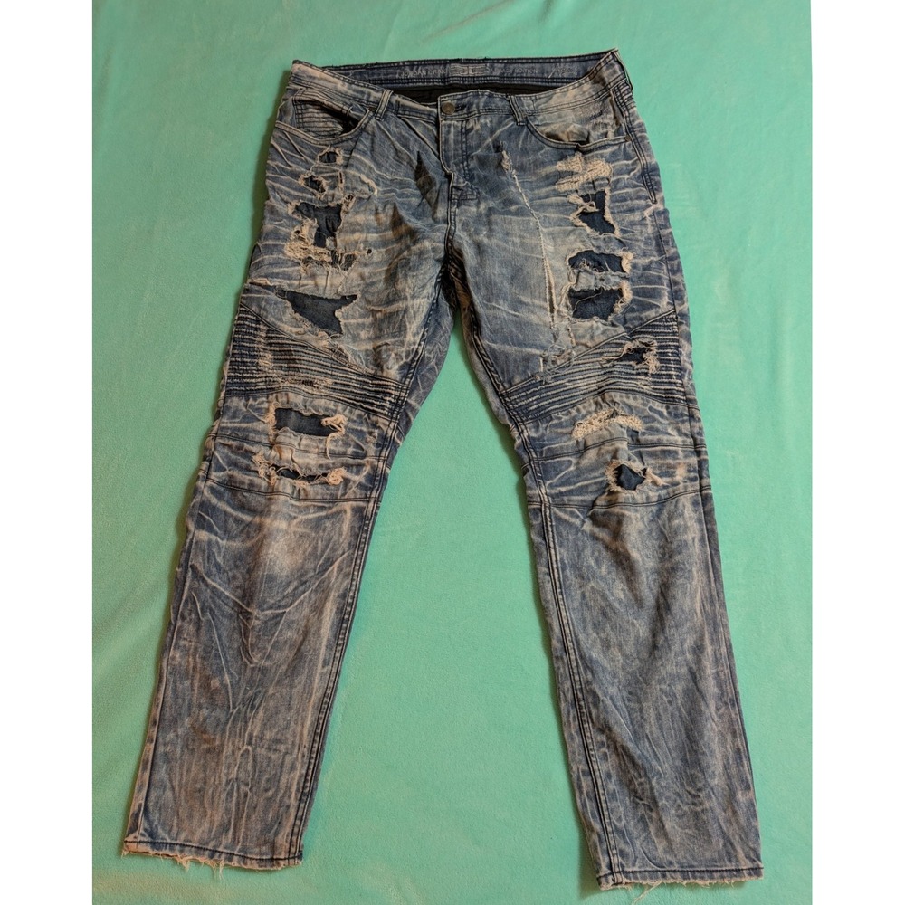 Jordan Craig Distressed Moto Biker Jeans Blue Y2K Retro Denim 42/32